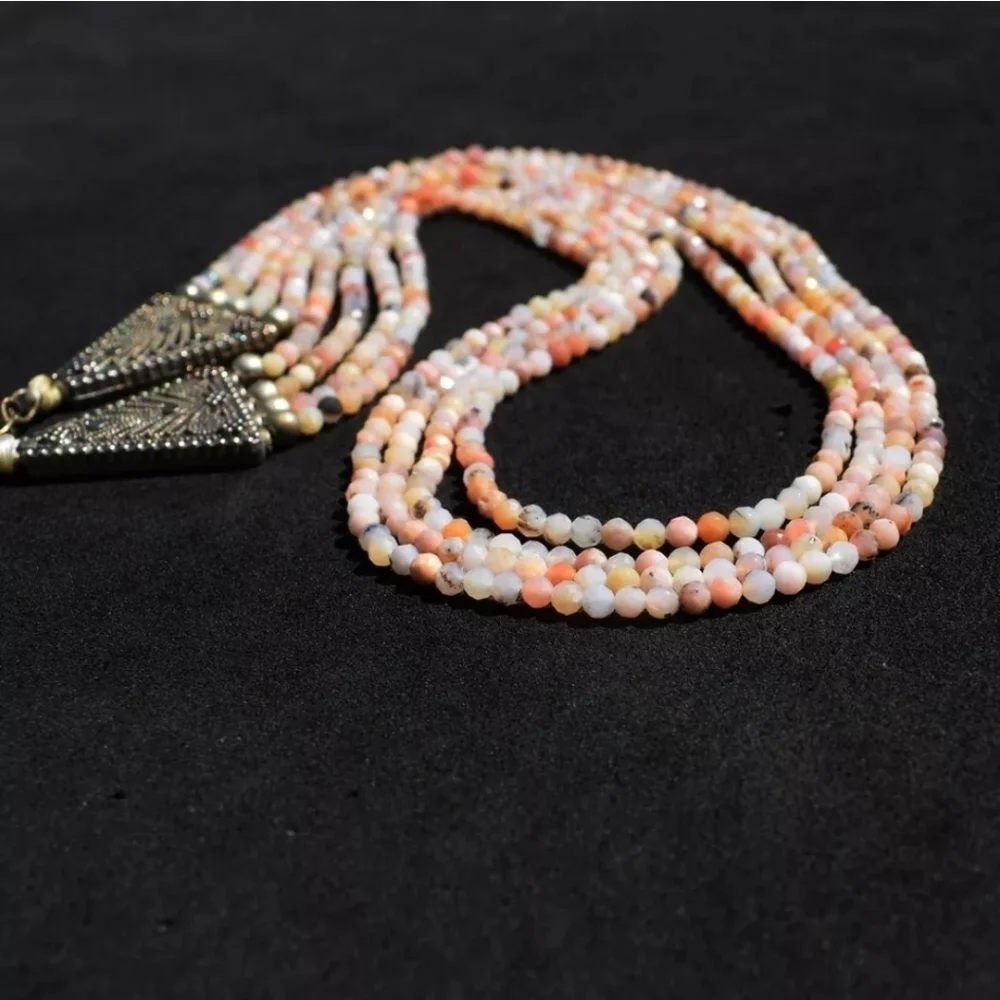 161 Cts Natural Pink Australian Opal 4 Strand Faceted Beaded Necklace Gemstone